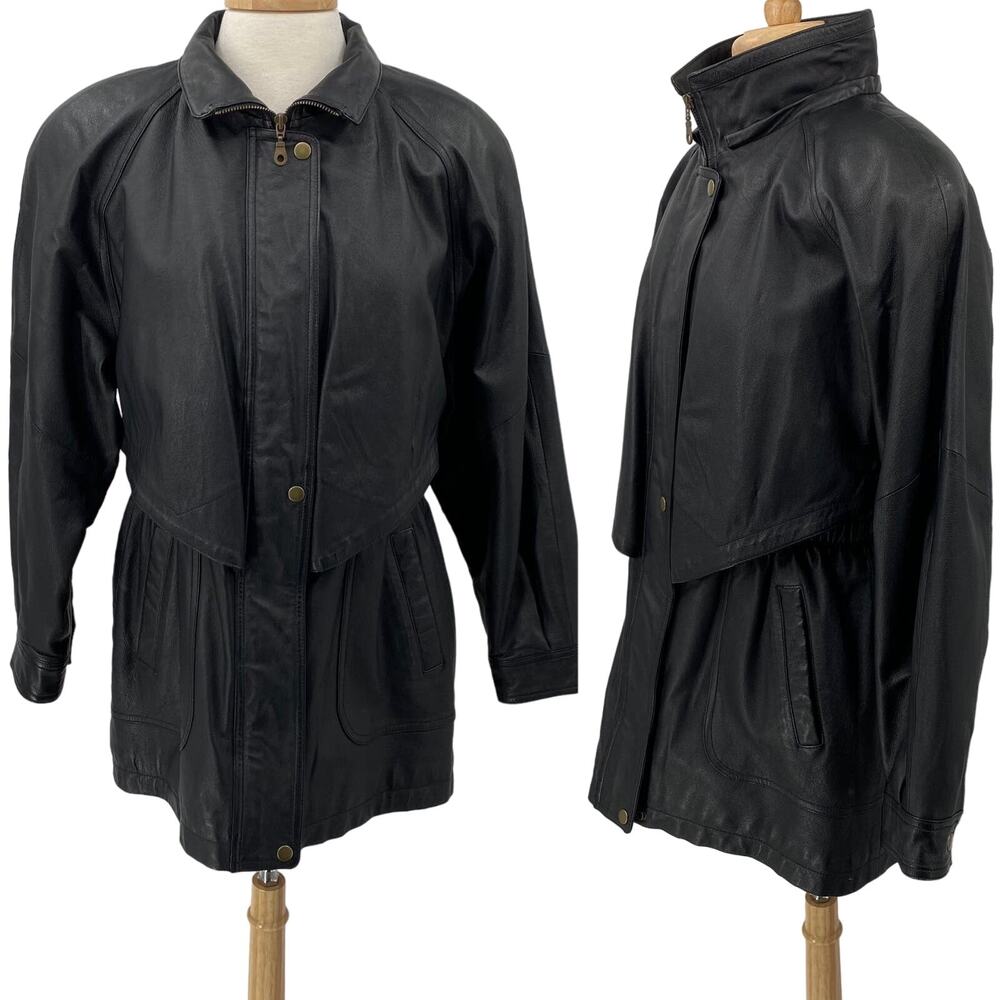 Vintage Genuine Leather Jacket Longline Layered Full Front Zipper Womens Medium